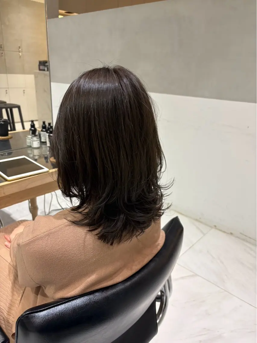 ミディアム カット ヘアカラー トリートメント ヘッドスパ ヘアセット オリーブ カラー✨有坂映哉のヘアスタイル