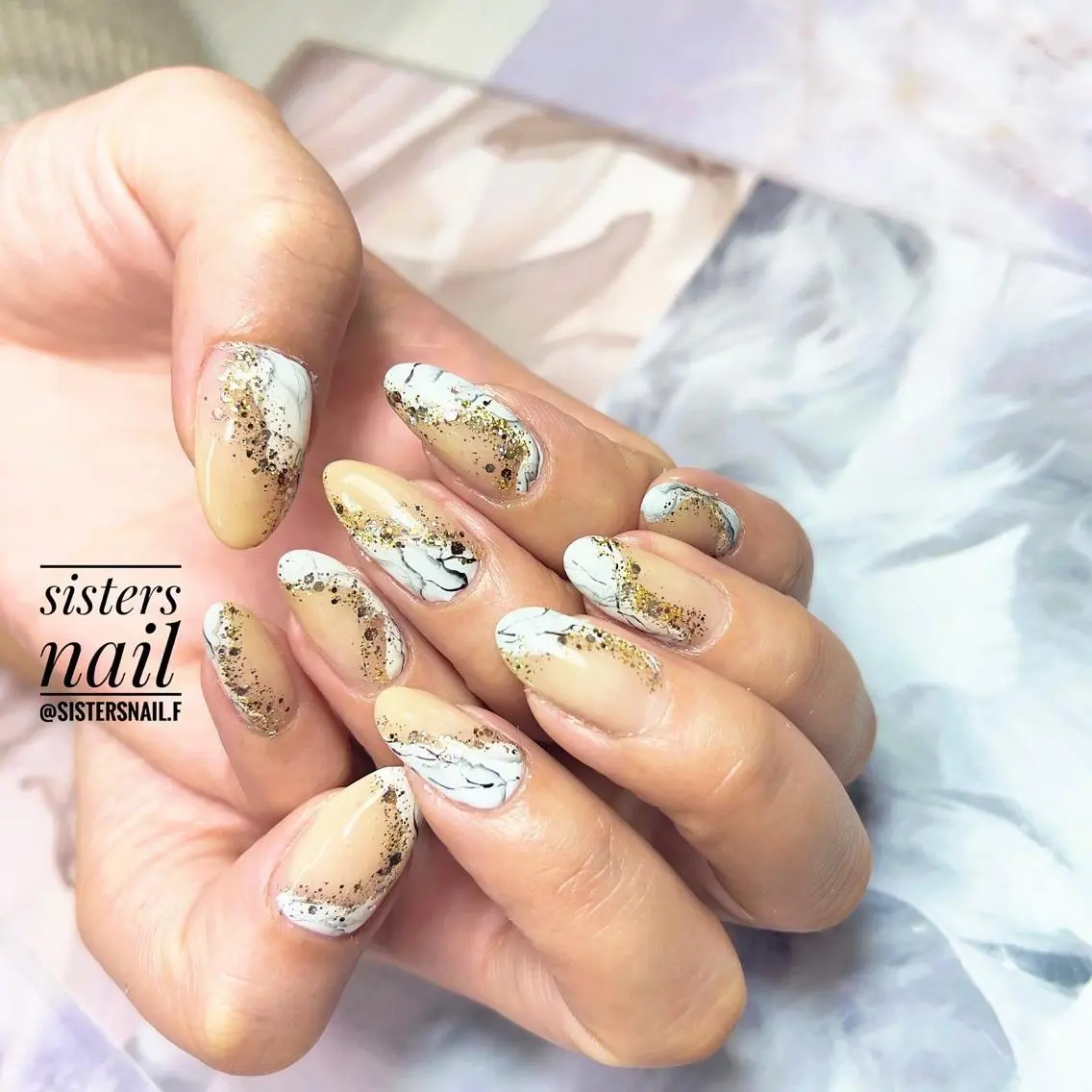 ネイル アートネイル フレンチネイル グラデーション キラキラネイル ロングネイル sisters nail.fのネイルデザイン