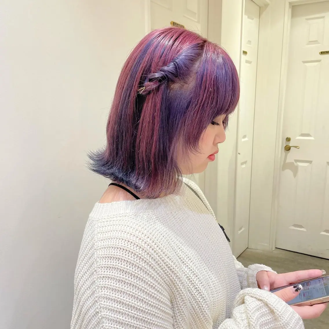 ミディアム カラー デザインカラー ピンクカラー パープルカラー ヘアカラー シールエクステ横浜 🐏☁️miminaのヘアスタイル