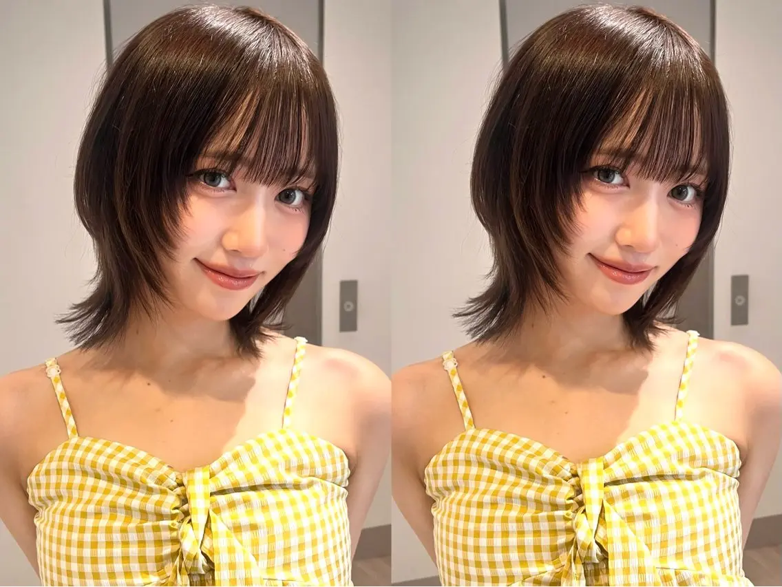 ミディアム カラー カット ヘアカラー ウルフ🦋顔まわり ❤︎ ͛めいのヘアスタイル