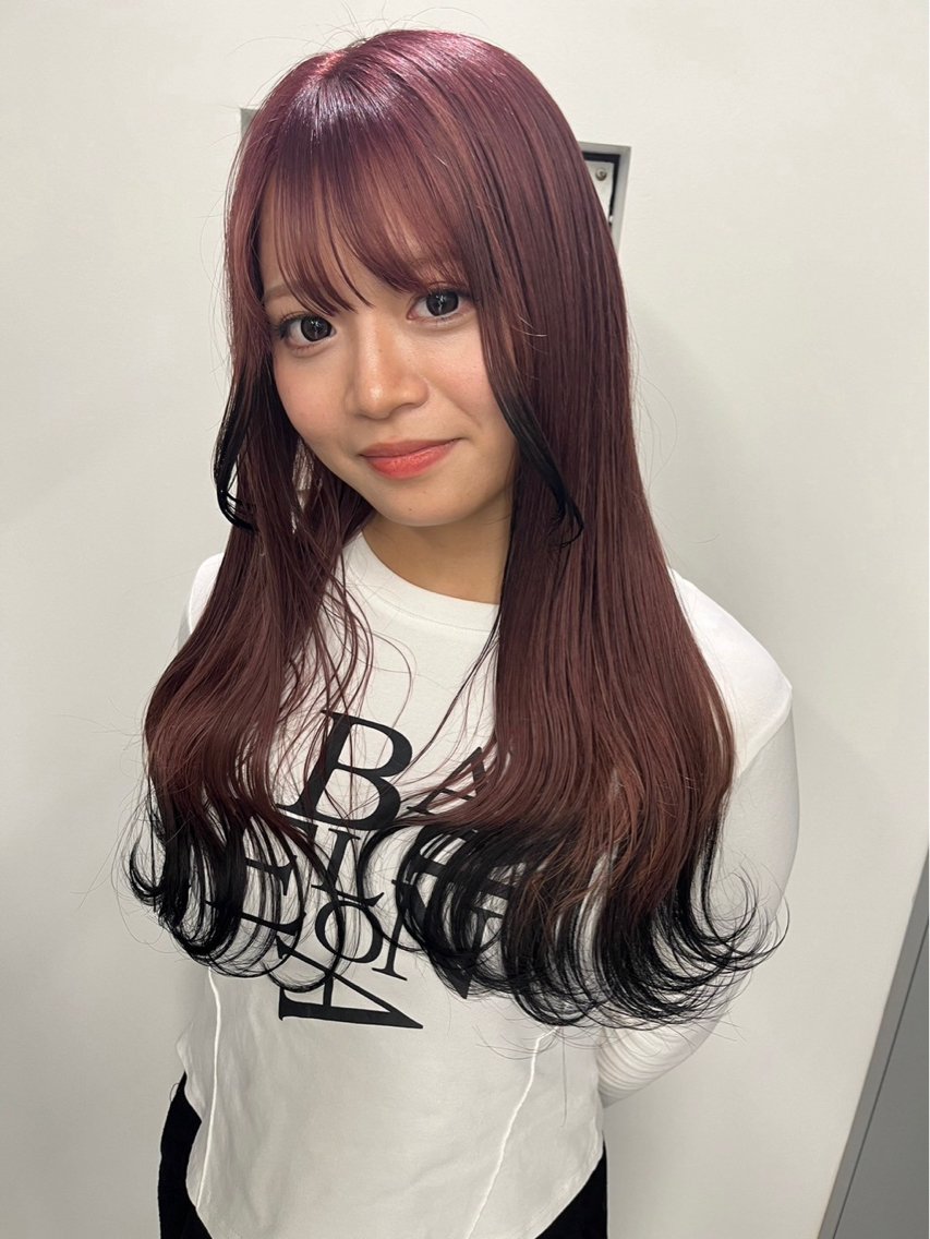 ロング カラー ブリーチ レッドカラー 平田 一成のヘアスタイル