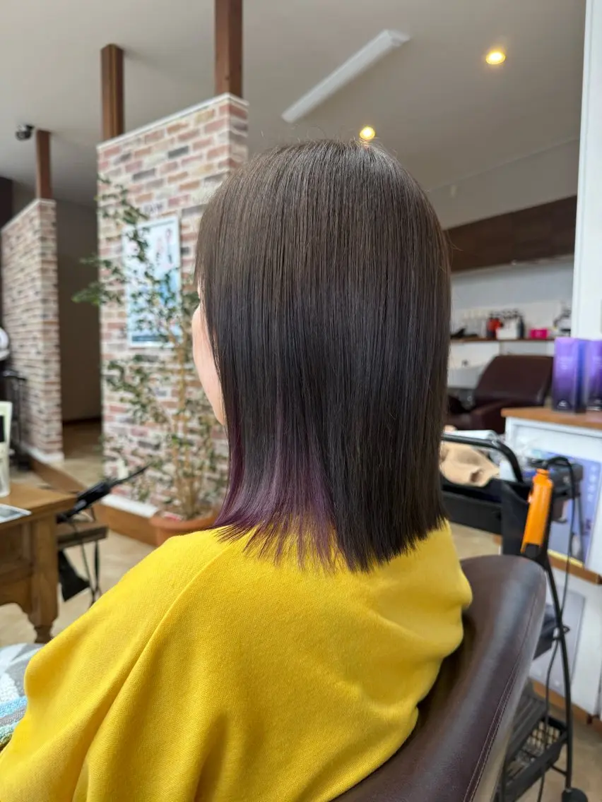 ミディアム カラー 透明感カラー デザインカラー レイヤーカット ヘアカラー 上村華女 髪質改善カラーのヘアスタイル