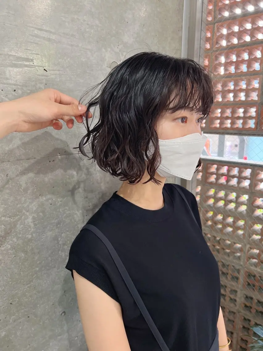 ショート カラー パーマ カット ヘアカラー パーマ ボブパーマコテ巻き風 パーマNo1深江秀平のヘアスタイル