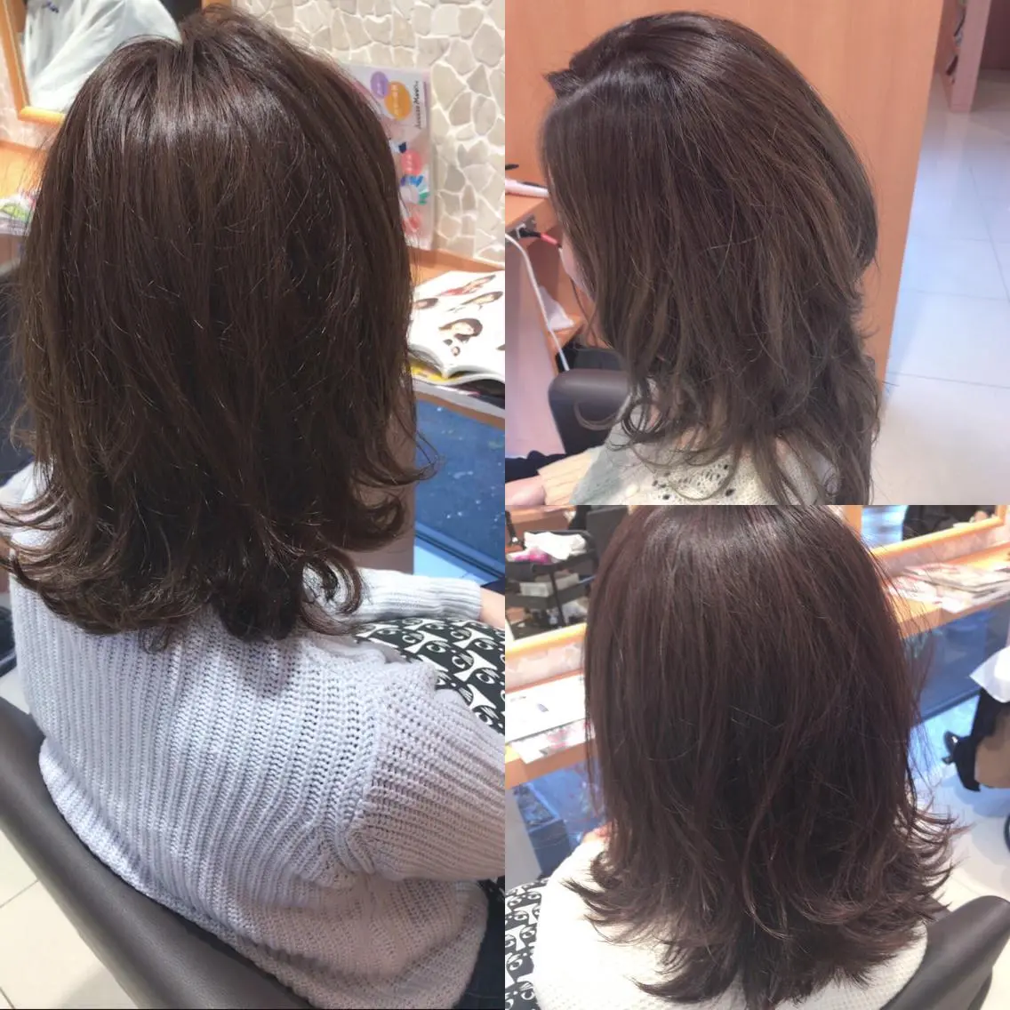 ミディアム セミロング カラー パーマ 外ハネヘア レイヤーカット匠 イソザキノリユキのヘアスタイル