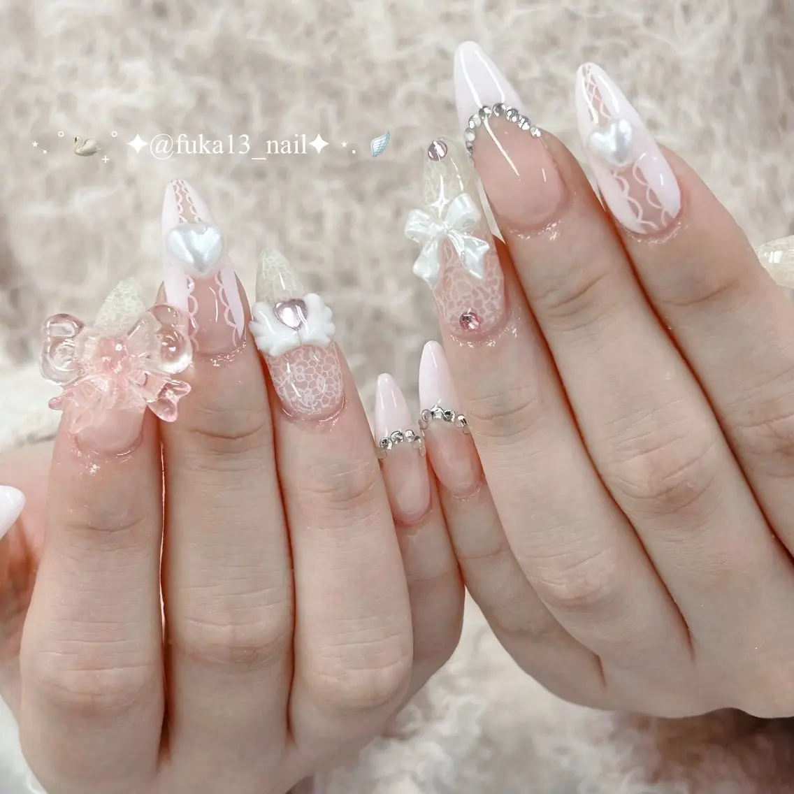 ネイル フレンチネイル ジェルネイル ガーリー 韓国ネイル レース ハンドネイル Nail♡Fuka. /6月予約受付中のネイルデザイン