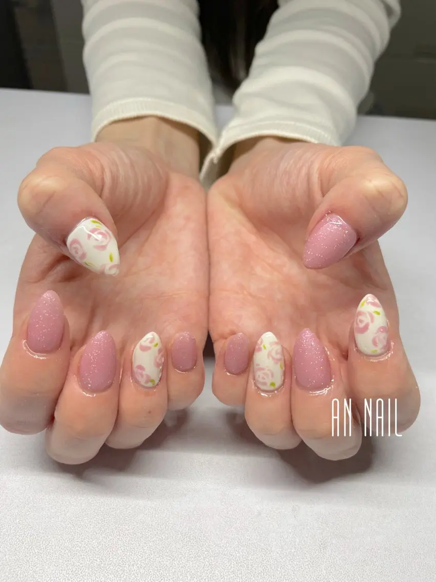 ネイル フラワーネイル マットネイル 持ち込み ハンドネイル AN Nailのネイルデザイン
