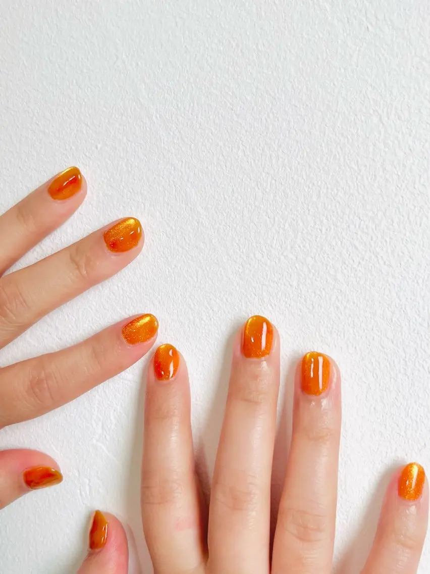 ネイル マグネットネイル オレンジ ハンドネイル Hum nail  roomのネイルデザイン