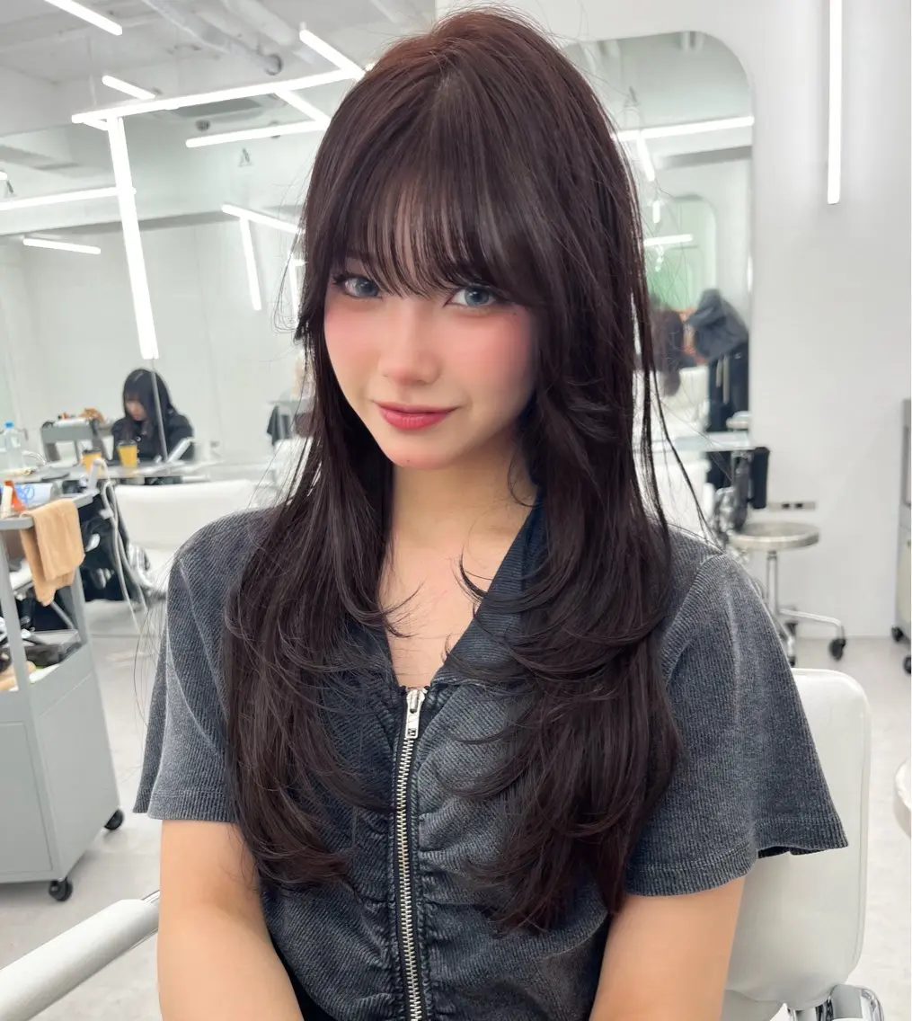 ロング カラー ハイレイヤー レイヤーカット 盛れる顔周り✨韓国式 レイヤーkanatoのヘアスタイル