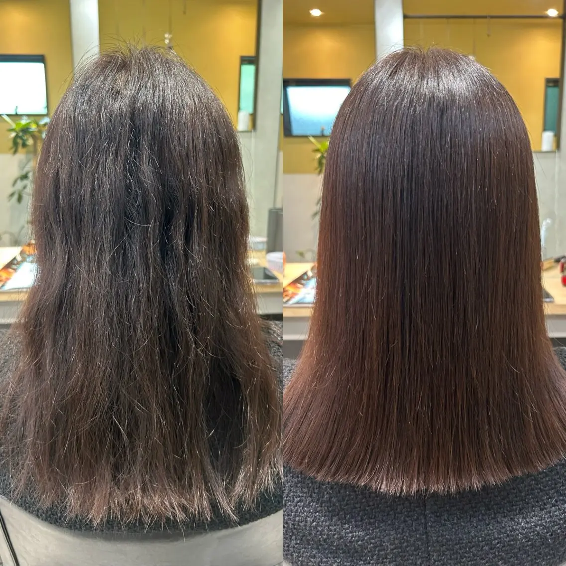 セミロング パーマ 髪質改善 ストレートパーマ カット 縮毛矯正 トリートメント hubhair レイヤー/透明感のヘアスタイル