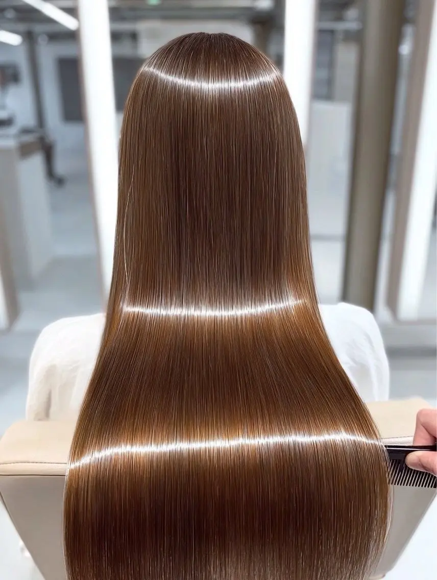 ロング パーマ 縮毛矯正 🍒モテ暖色カラー × うる艶✧ ゆなのヘアスタイル