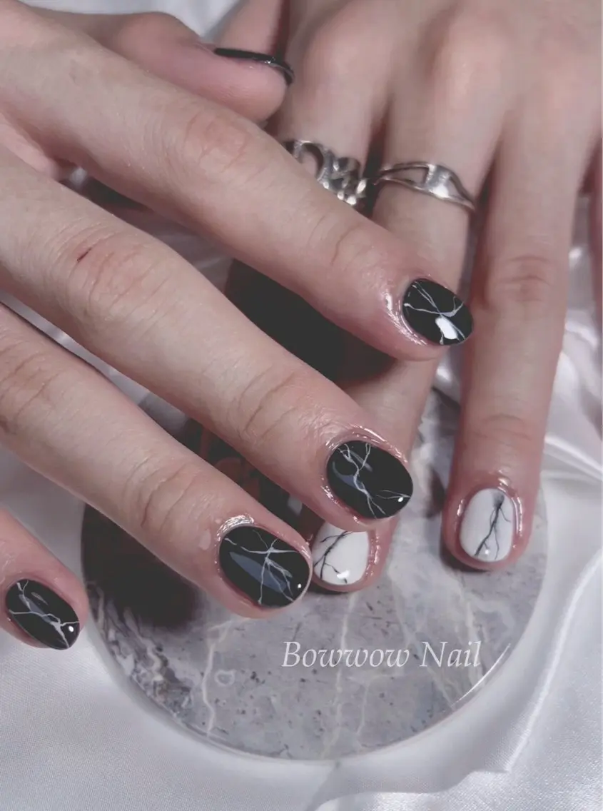 ネイル 長さ出し 大理石ネイル(マーブル) メンズネイル シンプルネイル Bow wow Nail さや🧸のネイルデザイン