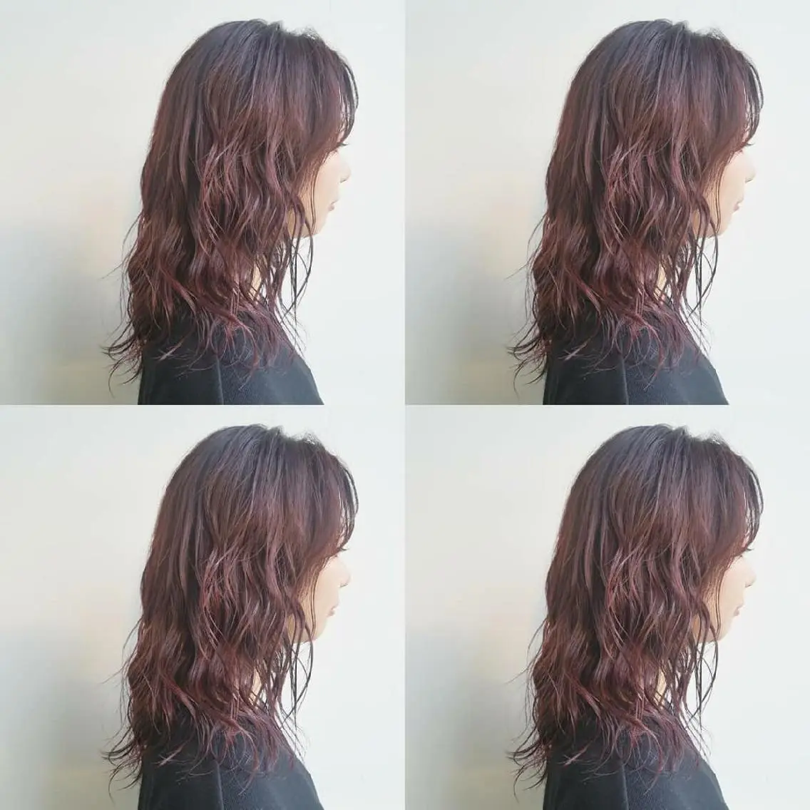 ミディアム パーマ ヘアアレンジ カラー ボルドーカラー ピンクカラー iplus　眉毛と まつげパーマ専門店のマツエク・マツパデザイン