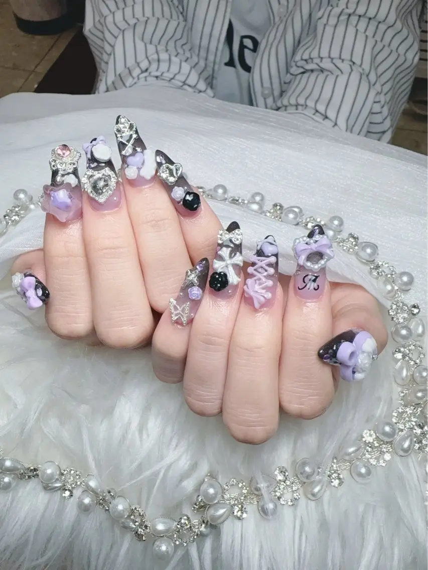 ネイル 成人式 ジェルネイル ハート キラキラネイル マグネットネイル K.bi_nail ネイル長さ出し専門店のネイルデザイン