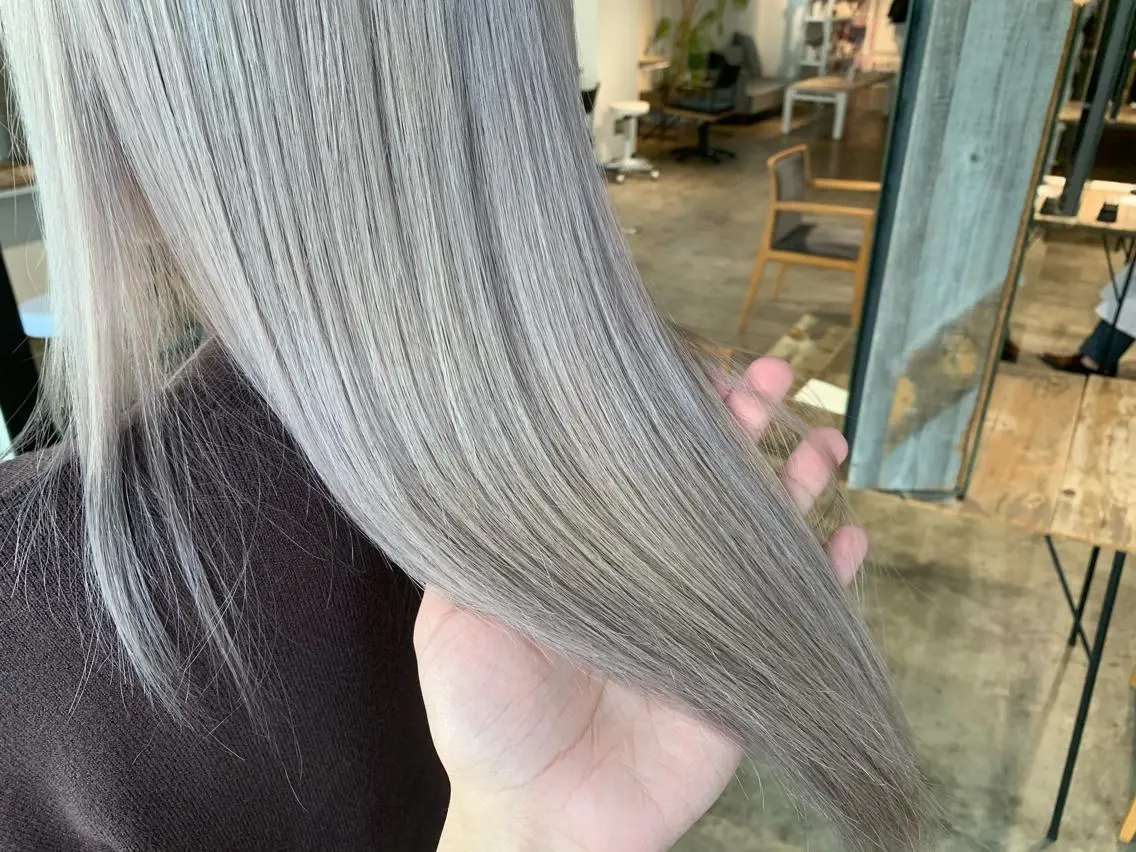 ロング カラー アッシュ ホワイトアッシュ ✅ケアブリーチ✅ トヨオカ ノブヒデのヘアスタイル
