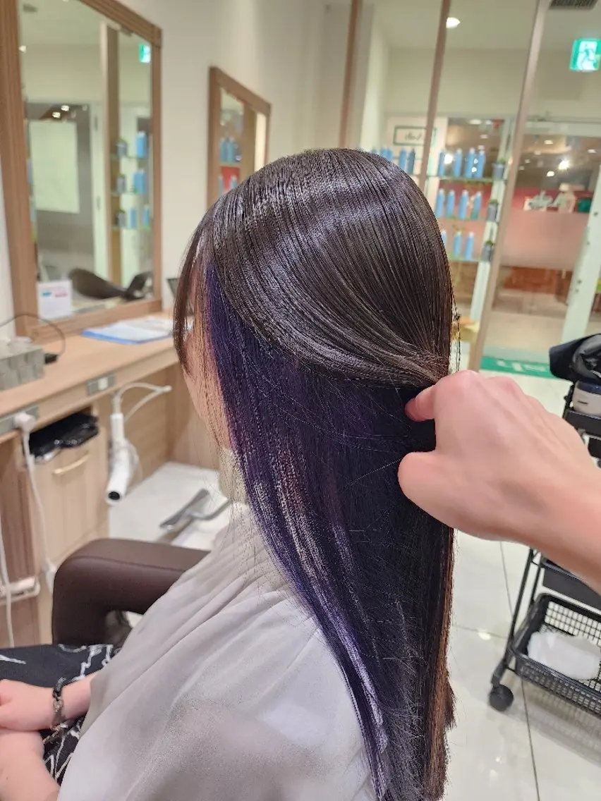 ロング カラー ブリーチ グレージュ インナーカラー ラベンダーカラー 髪質改善 ヘアカラー カラー特化🔥中村 和貴<Ash津田沼>のヘアスタイル