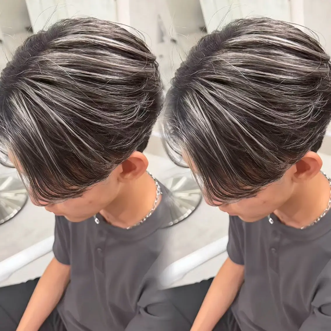 カラー メンズ メンズハイライト ハイライトカラー シルバー ホワイトシルバー ヘアカラー 原宿/ハイライト バレイヤージュ/大智のヘアスタイル