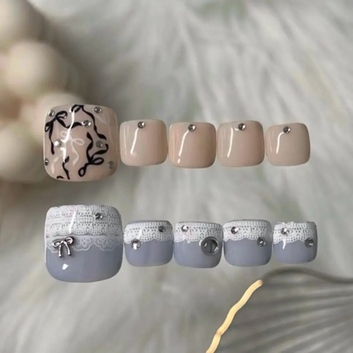 ネイル ブルー フットネイル フレンチネイル ガーリー 韓国ネイル フットネイル lylynail YUUKAのネイルデザイン