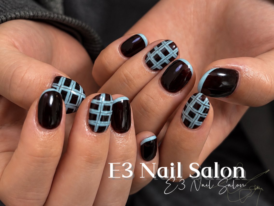 ネイル アニマル柄 オーロラネイル べっ甲ネイル ボルドー ブラウン ハンドネイル E3 Nail Salonのネイルデザイン