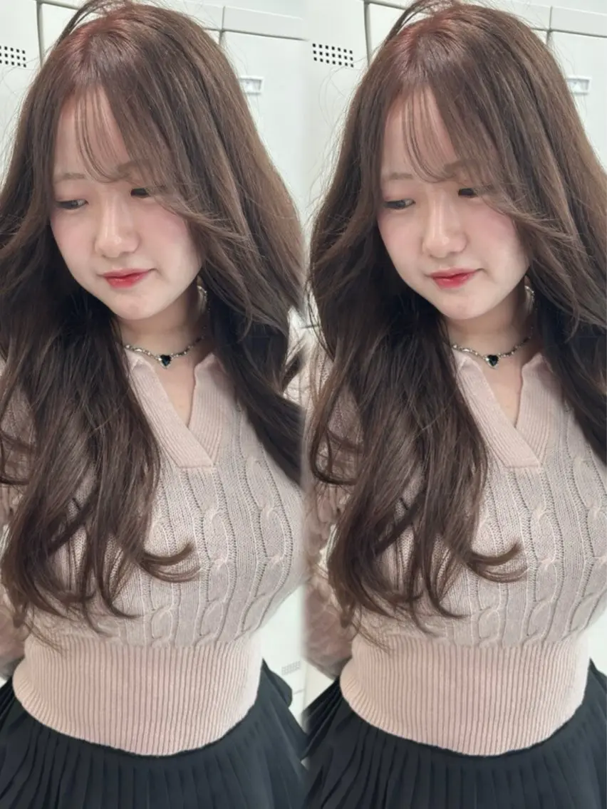 ロング ヘアカラー トリートメント ヘアセット 顔まわりレイヤー/諒 オリーブカラー/天神のヘアスタイル