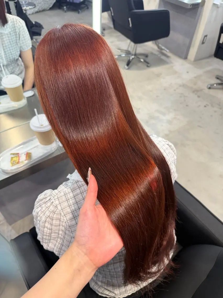 【秋先取りヘアカラー🍂】オレンジブラウン🍊/ブリーチなしワンカラーの写真