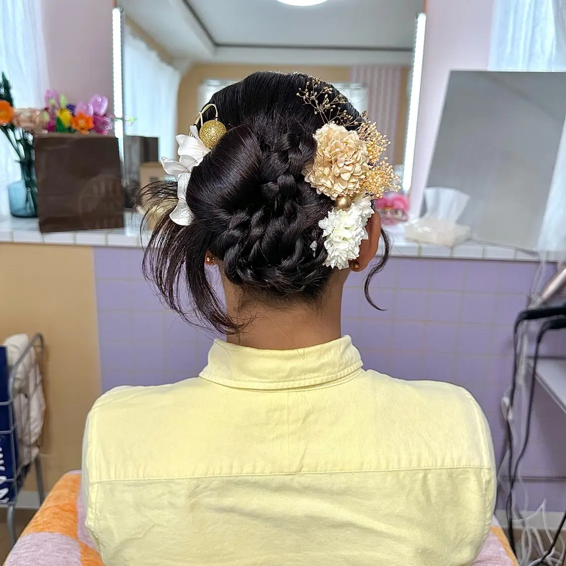ロング ヘアアレンジ 成人式 ヘアセット 美の間 杏寿 ヘアセットサロンのヘアスタイル