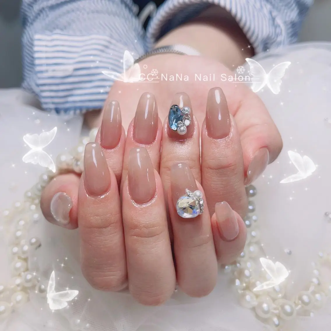 ネイル チークネイル フラッシュネイル ハート キラキラネイル 韓国ネイル ハンドネイル CCNaNaスカルプ 長さだし専門💎Yoのネイルデザイン