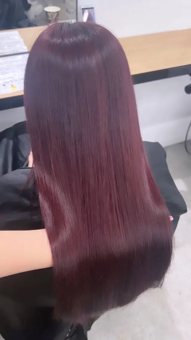 ロング カラー ブリーチ 髪質改善 トリートメント ヘアカラー 💗愛され暖色💗 ピンク/レッド💗のヘアスタイル