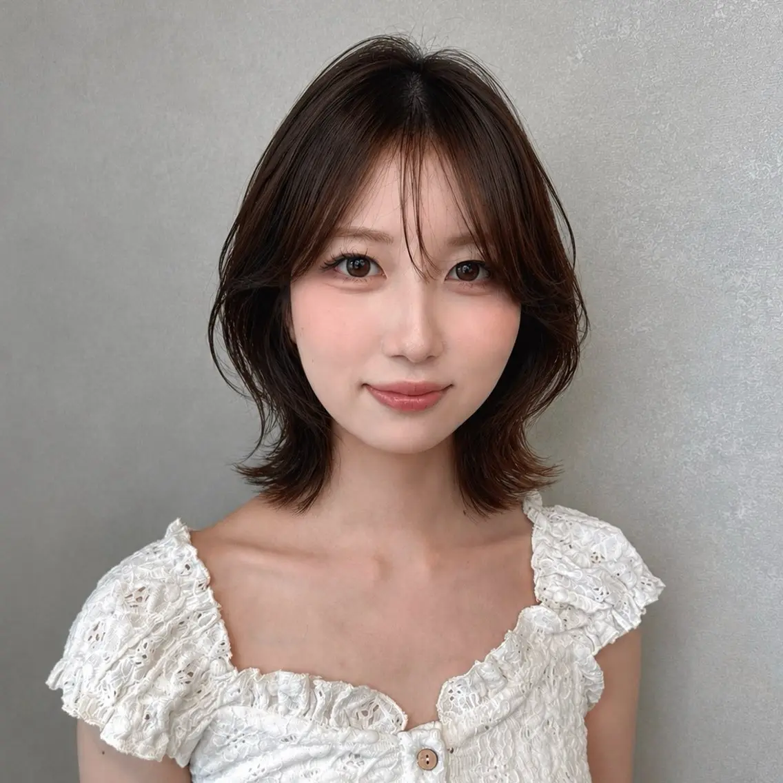 ミディアム ボブ くびれヘア 顔まわりレイヤー 韓国風ヘア レイヤーカット カット ヘアカラー トリートメント Rena/韓国 /ワンホンヘアのヘアスタイル