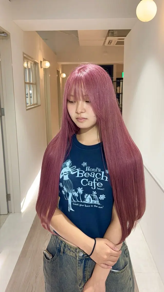 ロング カラー ベージュカラー ピンクカラー ピンクベージュ ヘアカラー 瀬戸 杏珠のヘアスタイル