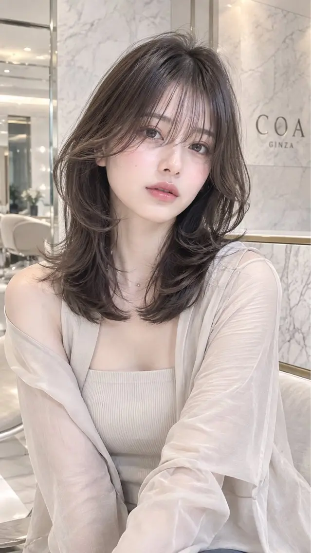 ミディアム カラー ヘアアレンジ ミディアムレイヤー レイヤーカット ミディアム/レイヤー ✨無料カット ケイシのヘアスタイル