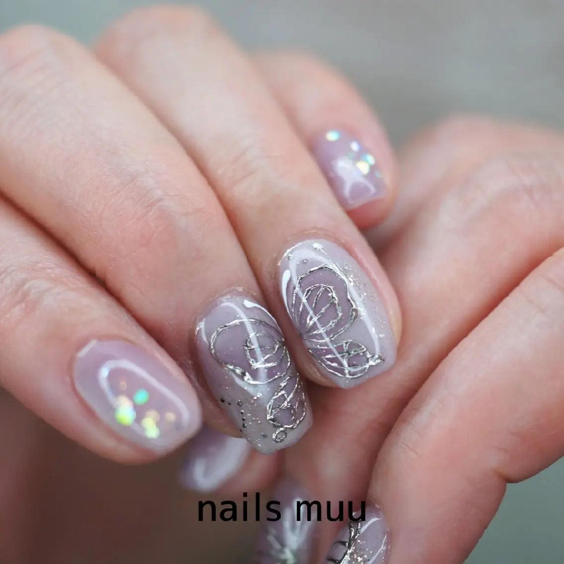 ネイル アートネイル マグネットネイル オフィスネイル パープル 春ネイル nails muu まゆのネイルデザイン