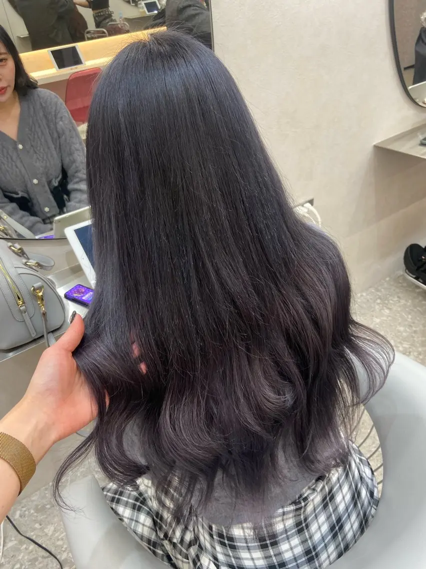 ロング カラー シールエクステ ラベンダーカラー ラベンダーグレー エクステ ヨシンモリ カット ヘアカラー エクステ 新宿/韓国ヘア 中明度カラー/かやのヘアスタイル