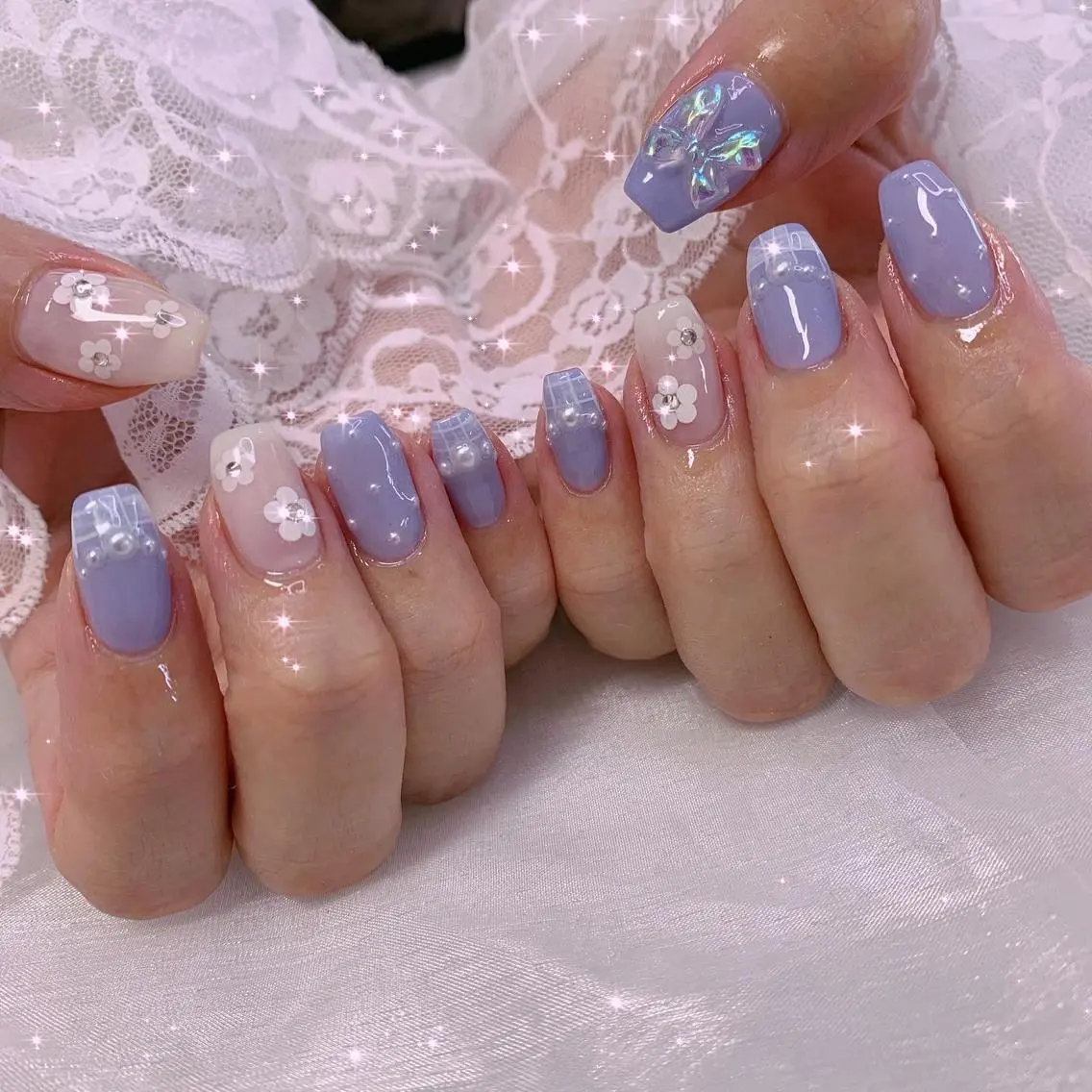 ネイル リボン ハンドネイル La neige* yuki 🐩🌙のネイルデザイン