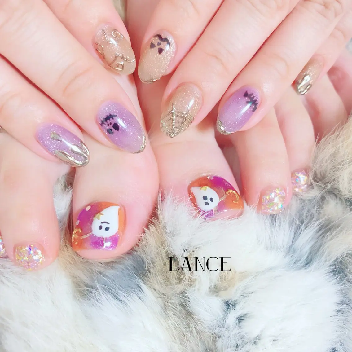 ネイル オーロラネイル フレンチネイル キラキラネイル ニュアンスネイル ピンク ハンドネイル Lance nailのネイルデザイン