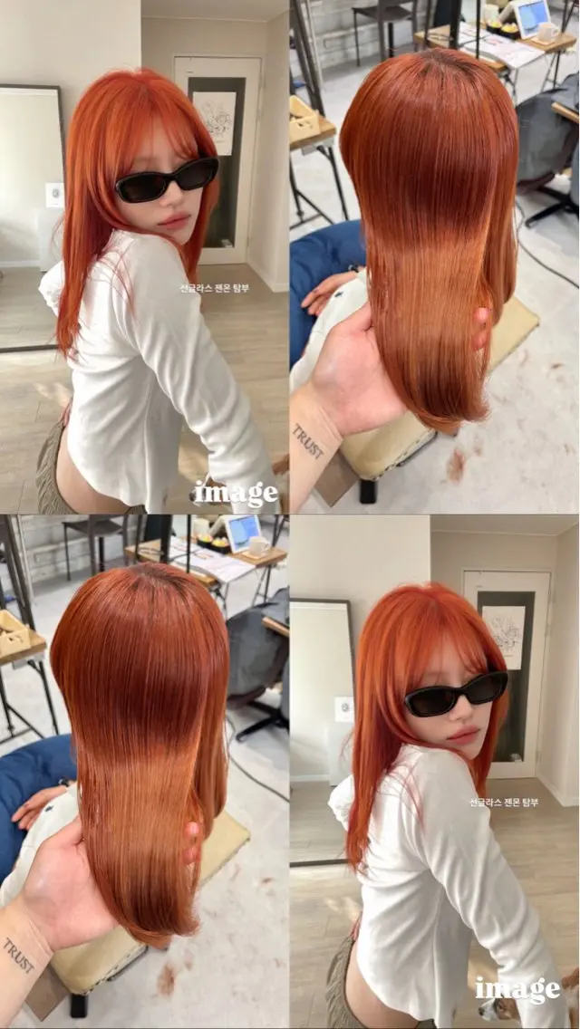 セミロング カラー ブリーチ オレンジ トリートメント ブリーチなしwカラー /艶カラー/oukaのヘアスタイル