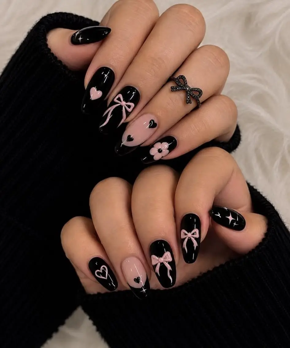 ネイル アートネイル ガーリー ハート ラメ(グリッター) ピンク ハンドネイル N2nail Namba2のネイルデザイン