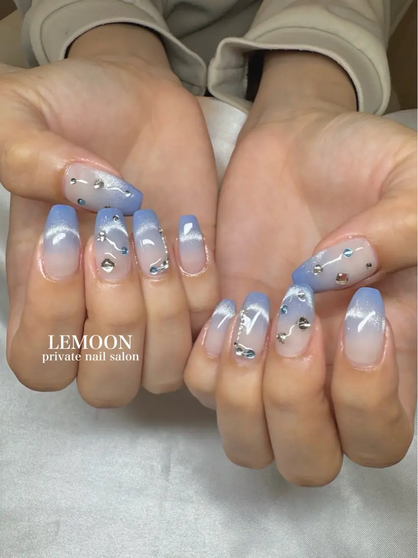 ネイル ブルー ハンドネイル nail salon LEMOONのネイルデザイン