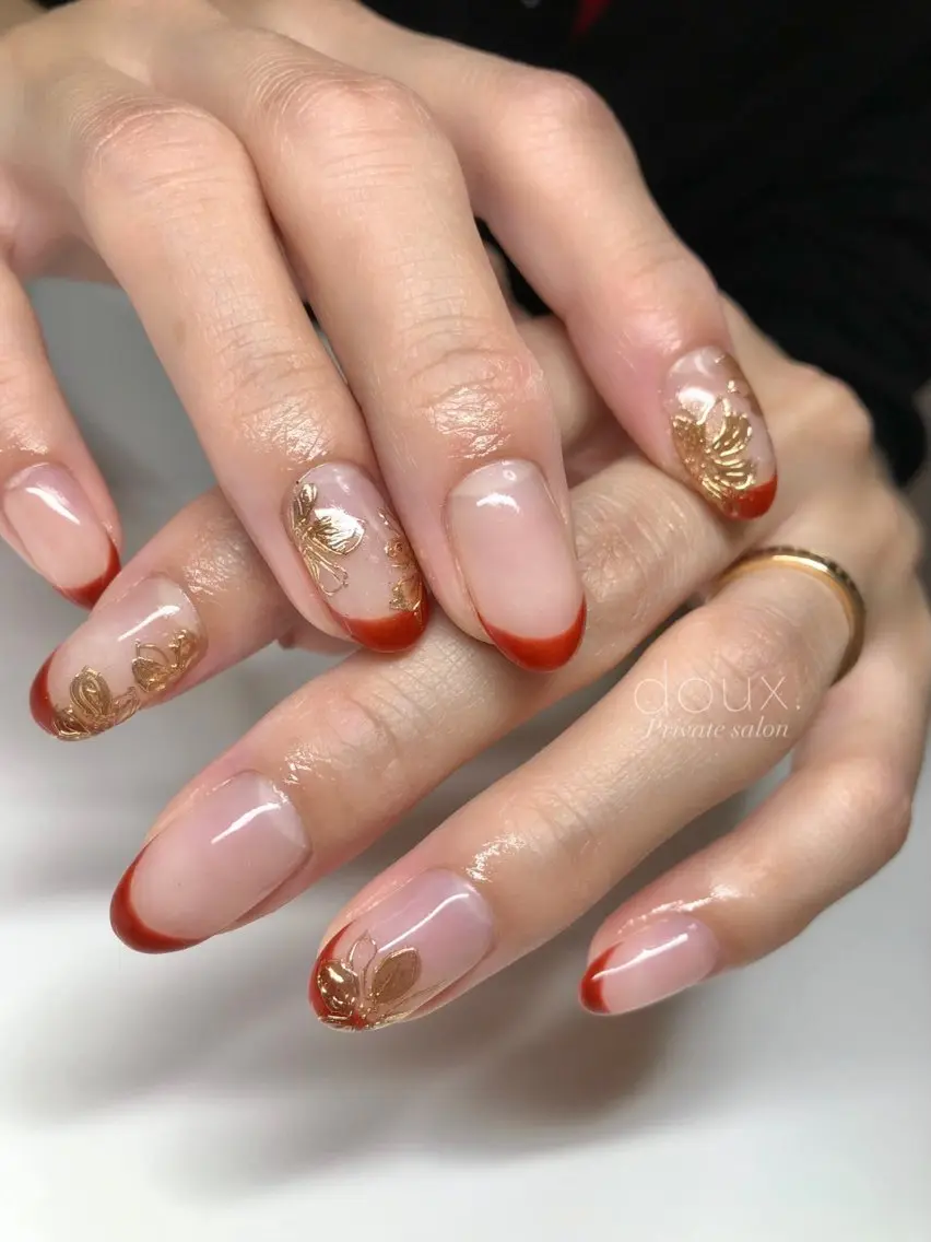 ネイル アートネイル フレンチネイル 韓国ネイル ミラーネイル 赤色 doux. nailのネイルデザイン