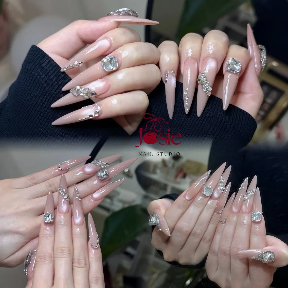 ネイル ブラウン 長さ出し キラキラネイル 韓国ネイル ロングネイル ハンドネイル JOSIE nail studioのネイルデザイン