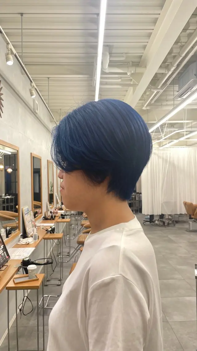 ショート カラー 黒髪 ブルーカラー ブルーブラック ハイトーンカラー ショートヘア ヘアカラー トリートメント 澤田 真凛のヘアスタイル