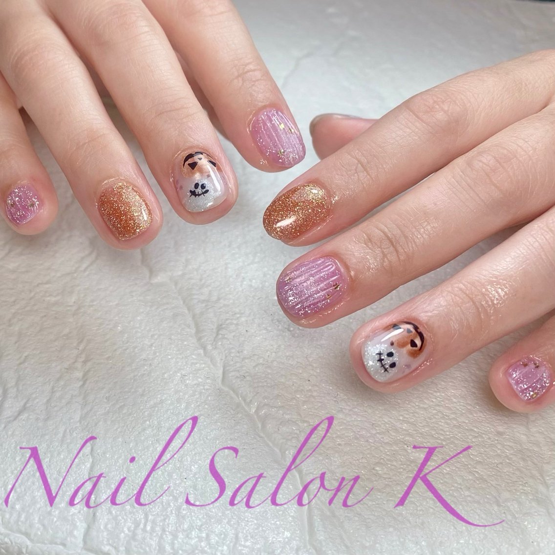 ネイル フラッシュネイル ハロウィン マグネットネイル ショートネイル ハンドネイル Nail Salon K 🧸美爪育成のネイルデザイン