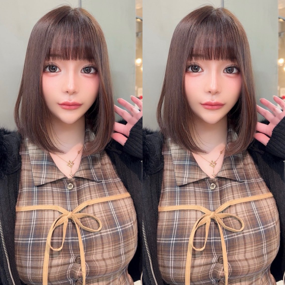 ミディアム カラー パーマ ベージュカラー ブリーチ 透明感カラー ブリーチなしカラー 髪質改善 カット ヘアカラー トリートメント 美髪矯正/レイヤー/ ボブ/椎葉信乃介のヘアスタイル