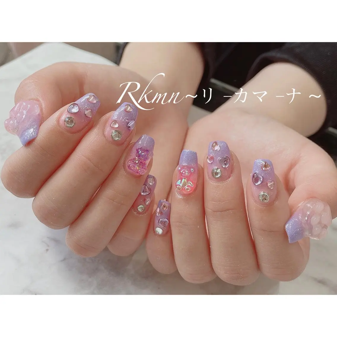 ネイル アートネイル グラデーション ハート キラキラネイル ピンク ハンドネイル フットネイル ハンドケア Rkmn ~リ-カマ-ナ~のネイルデザイン