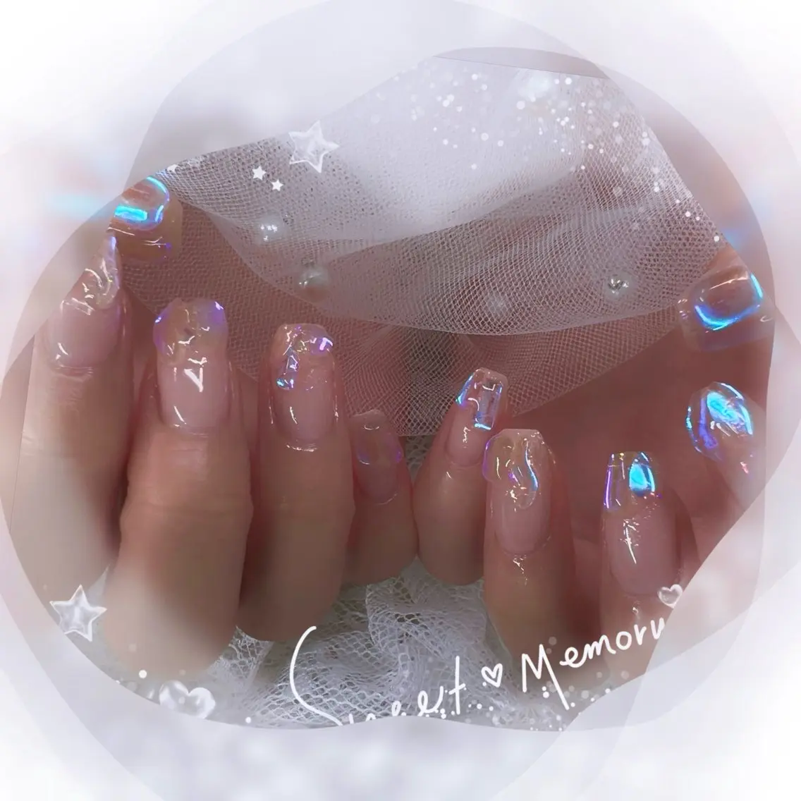 ネイル チークネイル フレンチネイル ガーリー ガラスフレンチ グラデーション ハンドネイル ハンドケア Chill Nailsalonのネイルデザイン