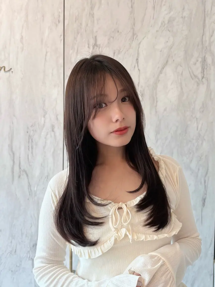ロング カラー パーマ カット ヘアカラー トリートメント 北千住/小顔レイヤー /顔まわり/西慶太朗のヘアスタイル