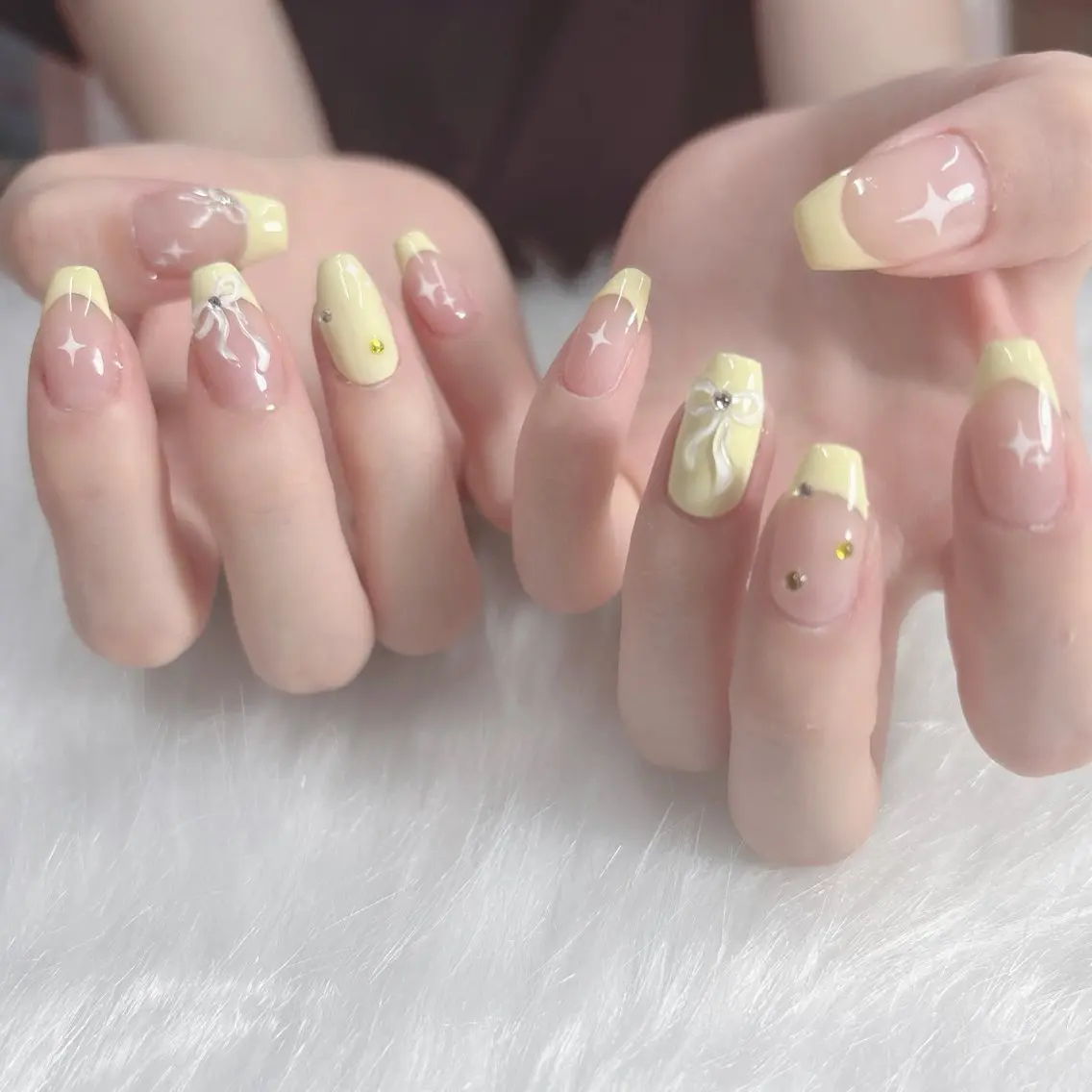 ネイル フレンチネイル 韓国ネイル ぷっくりネイル リボン 黄色 SPADE manamiのその他イメージ