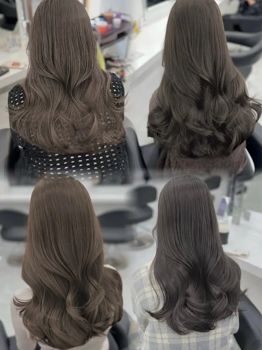 ロング カラー ベージュカラー ブリーチ ケアカラー 透明感カラー グレージュ カット ヘアカラー トリートメント 赤み消し韓国ヘア レイヤー縮毛🤍渡邉のヘアスタイル