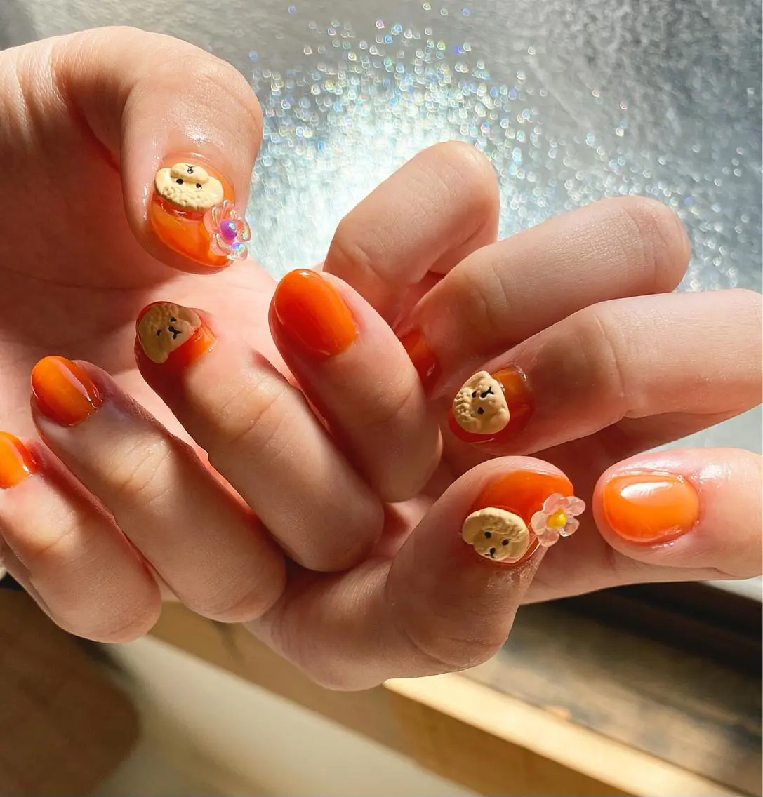 ネイル 持ち込み ワンカラーネイル オレンジ nail salon CHEのネイルデザイン