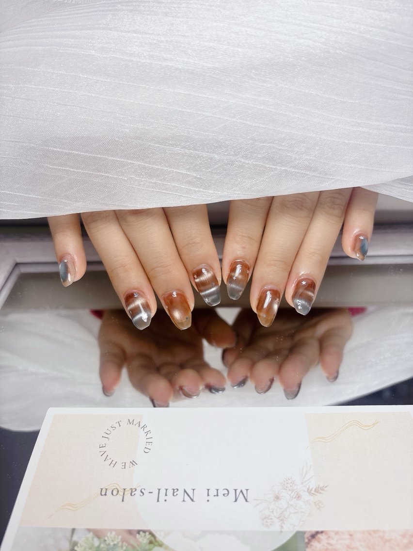 ネイル ブルー ブラウン シルバー ハンドネイル Meri nail-salonのネイルデザイン