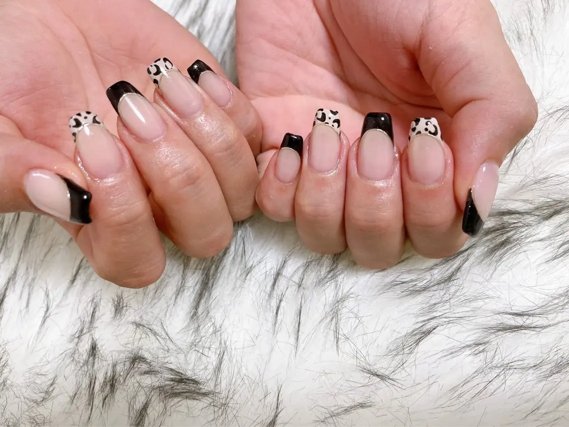 ネイル アニマル柄 フレンチネイル ジェルネイル 韓国ネイル メンズネイル kiki nail たまプラーザのネイルデザイン
